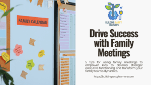 Picture of whiteboard with a family calendar and chore charts for different family members.